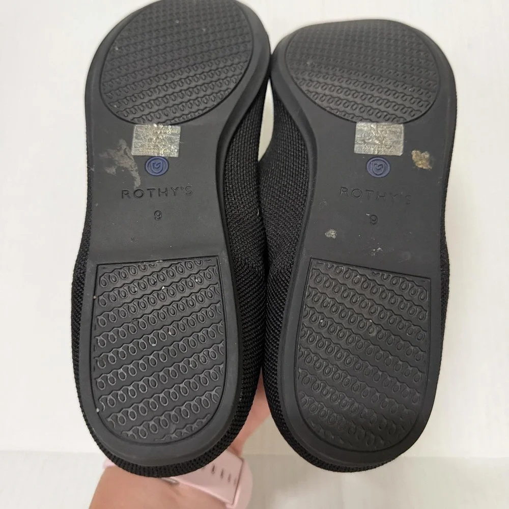 Rothys The Flat Ballet Flat Shoes Womens Size 9 Black Knit Slip On Comfort